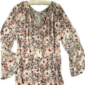 Lucky Brand V-Neck Bell Sleeve Blouse with Tassles, 2X